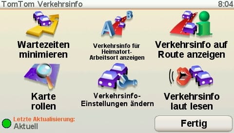 Verkehrsnachrichten-Menü Verkehrsnachrichten-Menü