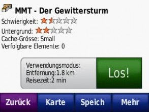 Auswahl eines Geocaches als Ziel