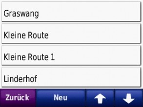Liste der zur Verfügung stehenden Routen