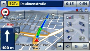 Kartenbildschirm und Schnellzugriffmenü, Falk F10
