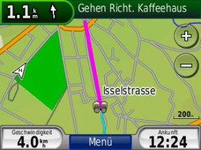 Folgen der Luftlinie zu einem Ziel aus der POI-Datenbank (Kaffeehaus)
