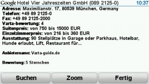 Detailinformationen zu einem Hotel, TomTom GO 940 Live