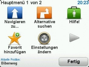 TomTom ONE, Hauptmenü 1