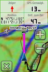 Dakota 20: Navigation zu einem Cache mit der Karte Dakota 20: Navigation zu einem Cache mit der Karte