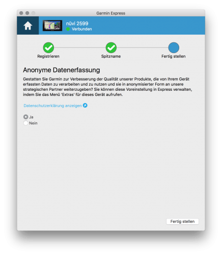 Kostenlose Garmin nüvi & Garmin Drive Karten-Updates 7 Garmin Express - Anonyme Datenerfassung akzeptieren oder ablehnen