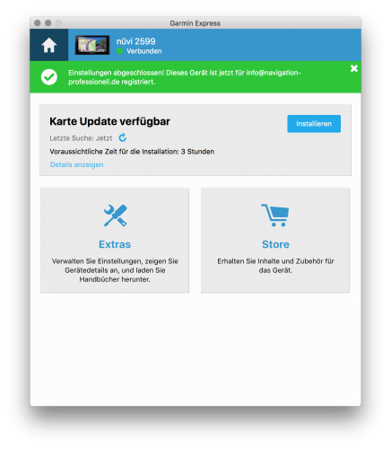 Kostenlose Garmin nüvi & Garmin Drive Karten-Updates 10 Garmin Express - Registrierung ist abgeschlossen, Update ist verfügbar