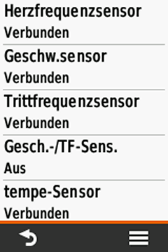 eTrex Touch 35: Menü für ANT+ Sensoren