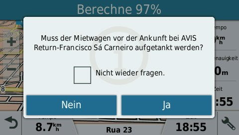 Garmin DriveAssist 50 LMT-D Test – Navigationssystem mit allem Drum und Dran! 1 Zieleingabe: Mietauto-Rückgabestation, wollen sie vorher noch tanken?