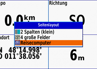 Garmin GPSMAP 276Cx: Reisecomputer Layout wählen