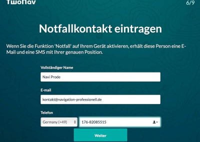 TwoNav SeeMe Service einrichten 6 SeeMe, Notfallkontakt eingeben