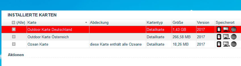 Falk Activity Manager - Installierte Karten
