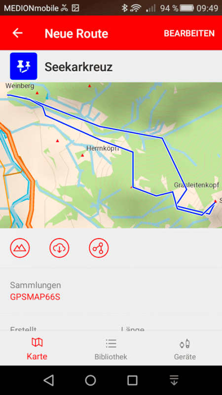 Garmin Explore App - Die fertige Route
