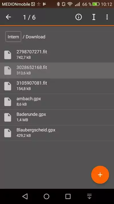 Garmin Connect App - Planen & Übertragen von Strecken 9 Schlichter Dateimanager - Ordner Downloads