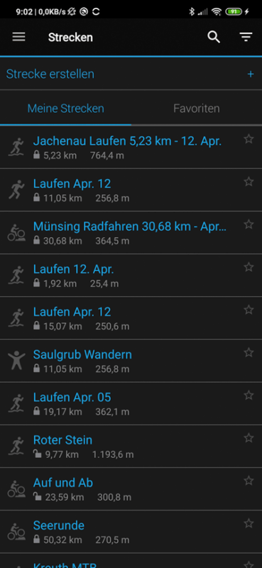 Garmin Connect App - Planen & Übertragen von Strecken 5 Strecken in der Garmin Connect App