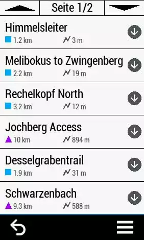 Meine Routen in der Trailforks Connect IQ App