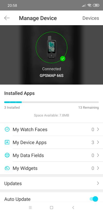 GPSMAP 55s in der Connect IQ App