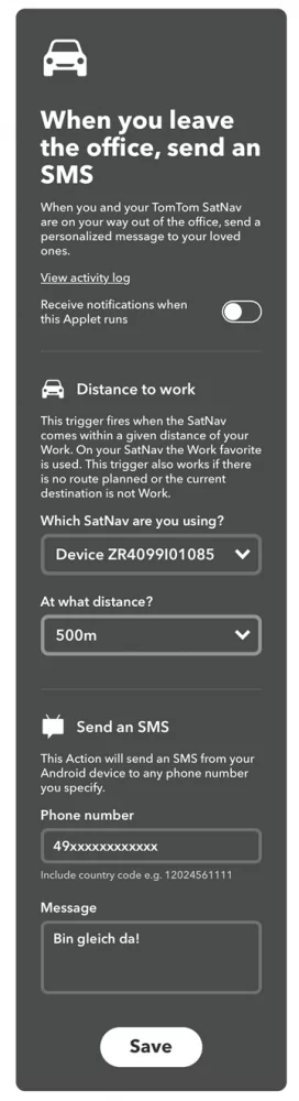 TomTom GO Premium - Test & Erfahrungen 3 TomTom IFTTT Applet