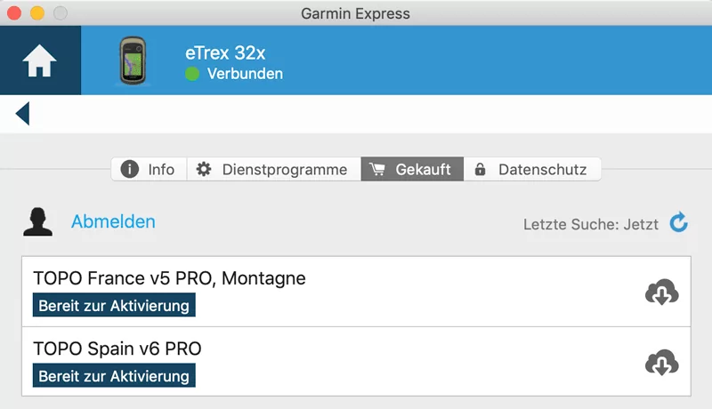 Garmin eTrex 32x Test 17 Gekaufte Karten in Garmin Express freischalten