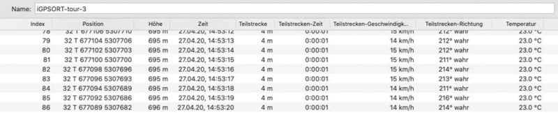 iGS20E Test - Günstiger GPS-Fahrradcomputer 2 iGPSPORT iGS20E Test - Ausschnitt FIT-Datei