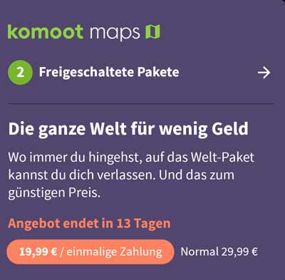komoot Weltpaket günstiger - Hinweis in der komoot App