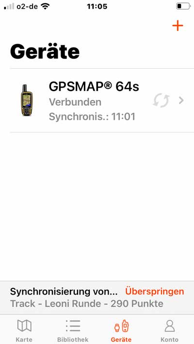 GPSMAP 64s - Synchronisation in der Explore App