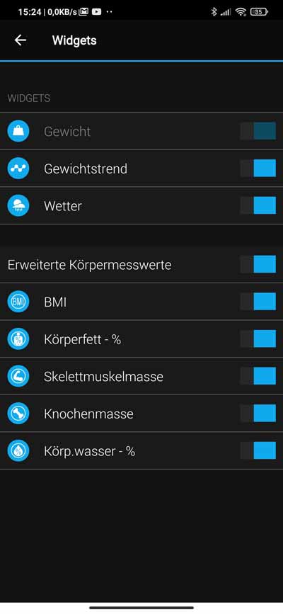 Garmin Index S2 Widgets in der Connect App