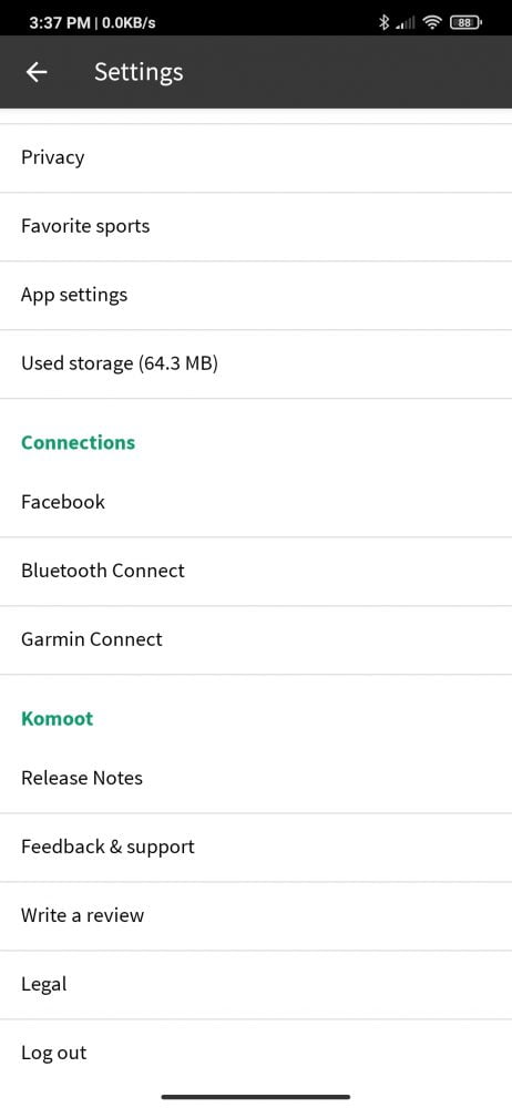 komoot settings ("Garmin Connect")