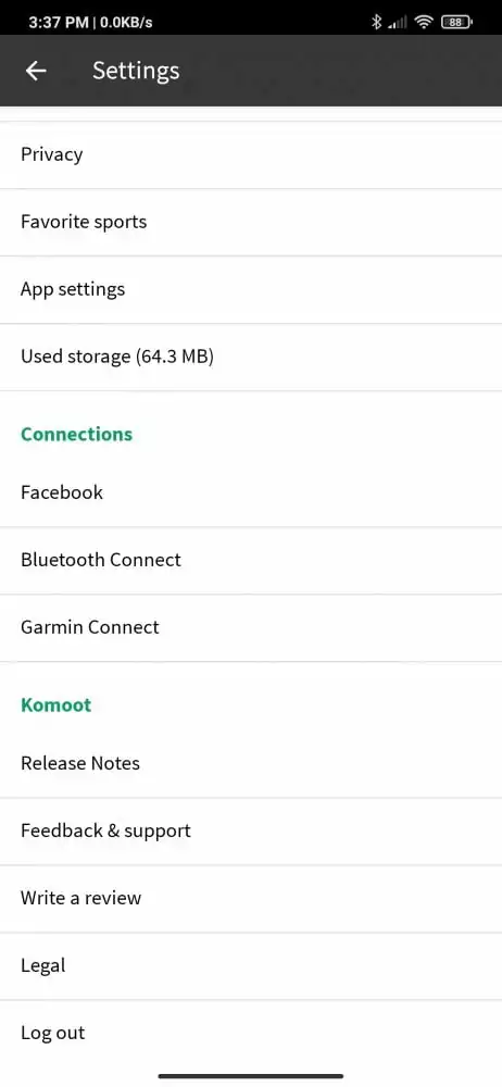 komoot settings ("Garmin Connect")