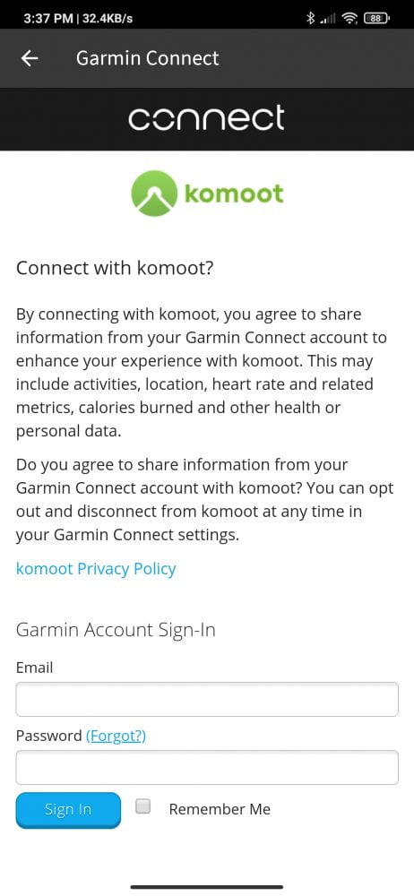 Your Garmin Connect account sign-in