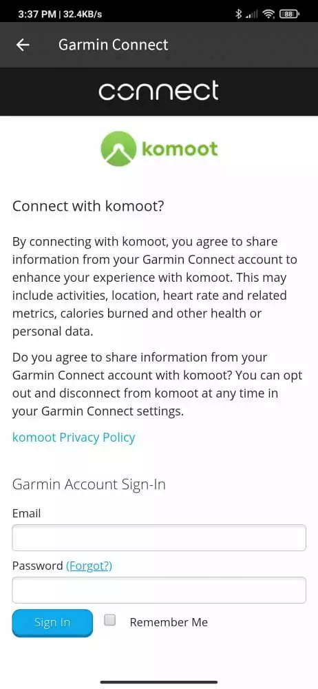 Your Garmin Connect account sign-in