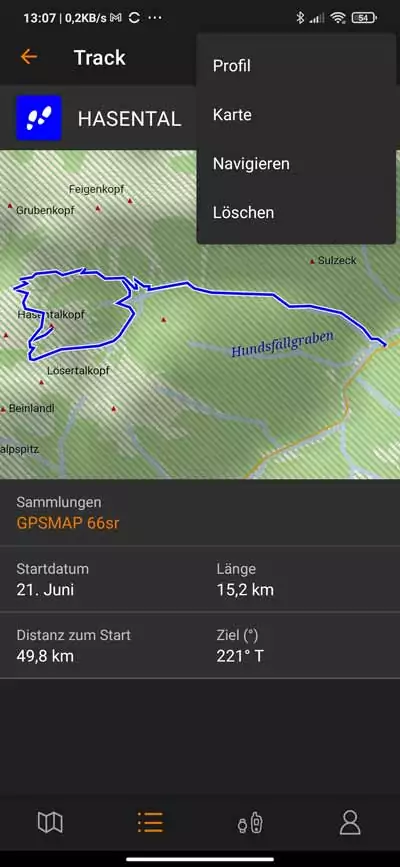 Garmin Explore - In-App Navigation 1 Explore - Starten eines Tracks (Android)