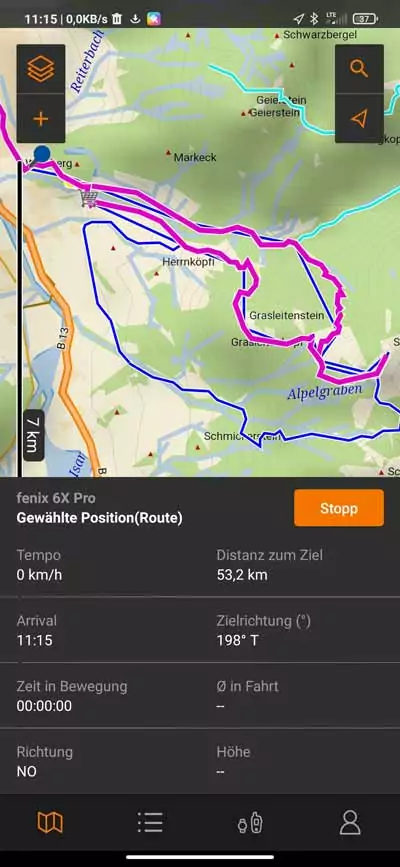 Garmin Explore - In-App Navigation 3 Garmin Explore - Routennavigation mit der fenix