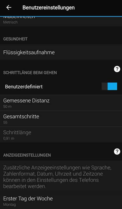 Beste Garmin Connect App Tipps 3 Schrittlänge in der Connect App einstellen