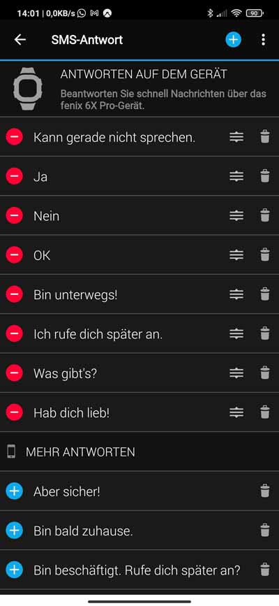 Beste Garmin Connect App Tipps 5 Garmin fenix - SMS-Antworten bearbeiten