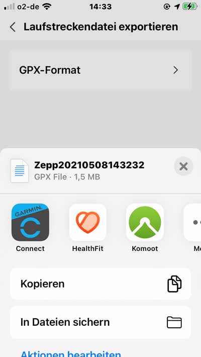Zepp App - GPX-Export
