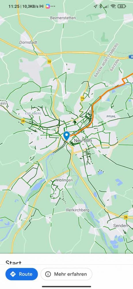 Google Maps App -Den Startpunkt des Donauradwegs auf der Karte wählen