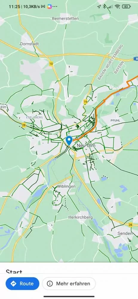 Google Maps - GPX & KML Dateien für Fahrradtouren importieren 10 Google Maps App -Den Startpunkt des Donauradwegs auf der Karte wählen