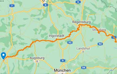 Donauradweg auf einer Google Maps Karte