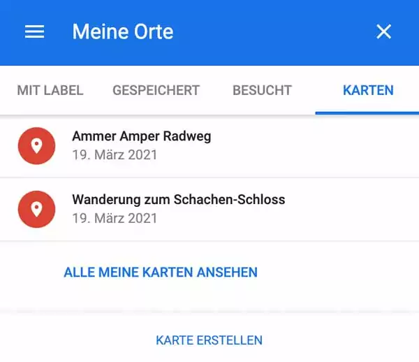 Google Maps - GPX & KML Dateien für Fahrradtouren importieren 2 Google Maps - Meine Orte, Karte erstellen