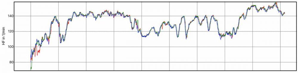 heart rate trail running (3) - fenix 5X Pro (blue), fenix 6X Pro (red), Enduro (green)