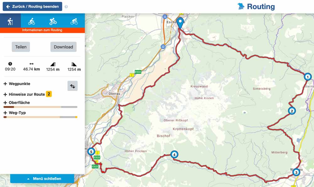 BayernAtlas mit Freizeit-Routing 1 Eine mit dem BayernAtlas geplante Mountainbike Tour