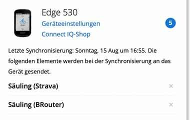 Synchronisierungswarteschlange in Garmin Connect