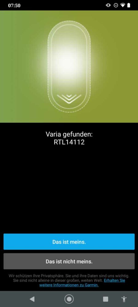 Verbinden der Garmin Varia App mit einem Varia Radar