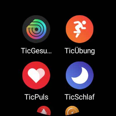 Apps im Hauptmenü der TicWatch Pro 3 Ultra