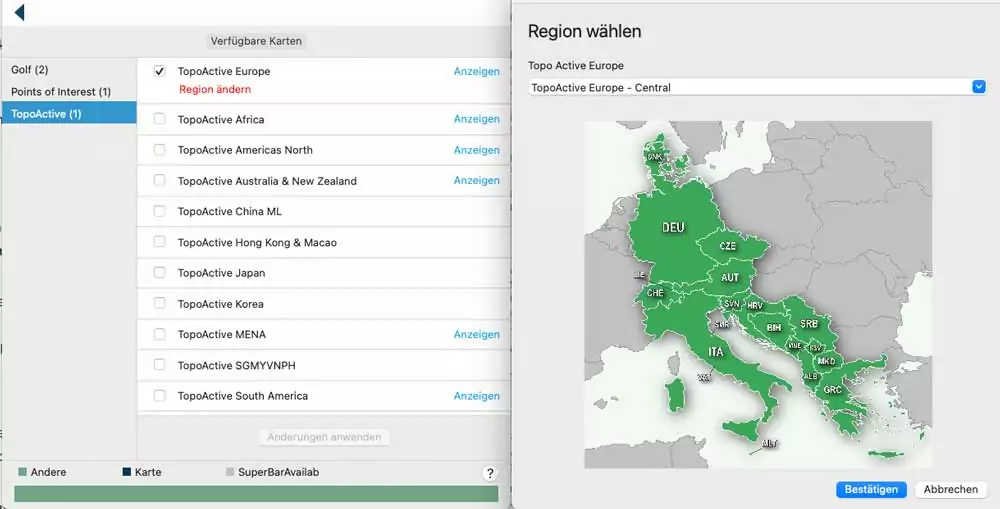 Garmin Express - Installation der TopoActive Europe Central