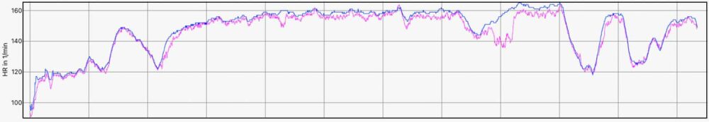Genauigkeit Herzfrequenzsensor (1) - Wandern - Watch S1 Active (magenta) vs. Herzfrequenz-Bustgurt (blau)