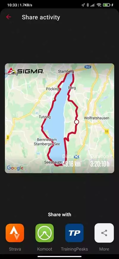 Sigma ROX 4.0 - GPS Bike Computer In-Depth Review 9 Sigma ROX 4.0 - Export & Share Activity (1)