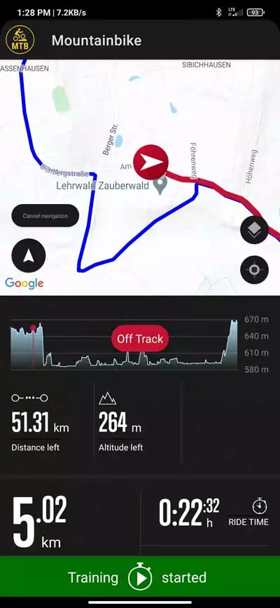 Sigma ROX 11.1 EVO Review - Compact & Affordable GPS Bike Computer 14 Sigma Ride App - Off-Track (blue = your track, red = your route cycled)