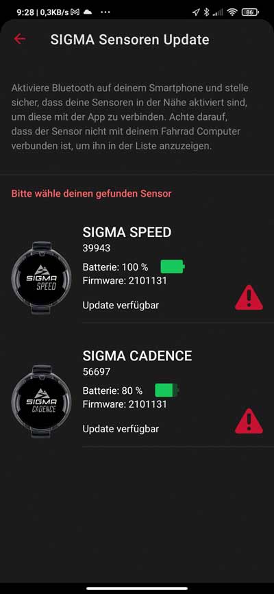 Sigma Ride App - Sensoren (1)