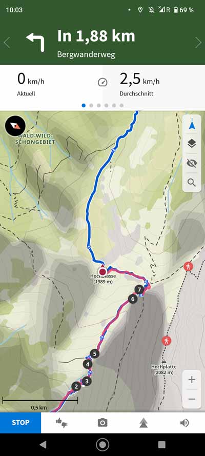 Bergwandern mit Komoot - Einer geplanten Tour folgen